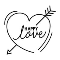 happy love lettering and heart with arrow vector