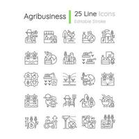 Agriculture related linear icons set vector