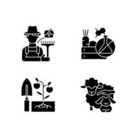 Work on farm black glyph icons set on white space vector