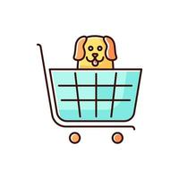 Dogs allowed supermarket, petshop yellow and blue RGB color icon vector