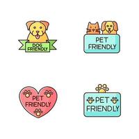 Pet friendly service blue, pink and yellow RGB color icons set vector