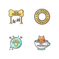 Cat and dog friendly areas emblems RGB color icons set vector