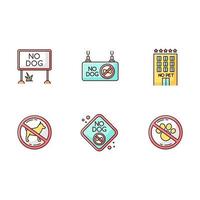 Pet not allowed emblems RGB color icons set vector