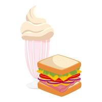 delicious sandwich with milkshake food isolated icon vector