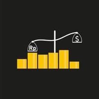 Ilustración gráfica del dinero de la rupia con el dólar. vector