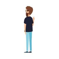 back young man with beard and eyeglasses avatar character vector