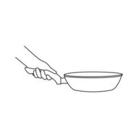 line drawing of hand holding a pan, design vector icon illustration.