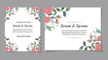 conjunto de tarjetas de invitación de boda con decoración de flores vector