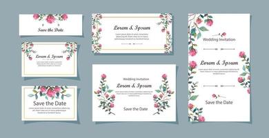 conjunto de tarjetas de invitación de boda con decoración de flores vector