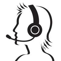 Profile portrait of call center operator with headset vector