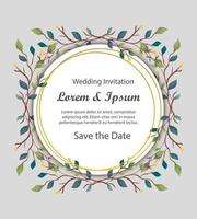 wedding invitation card circular with branches and leafs vector