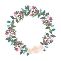 frame circular of flowers with branches and leafs vector