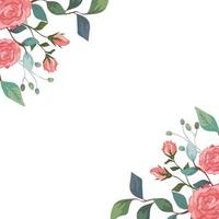 frame of roses with branches and leafs isolated icon vector