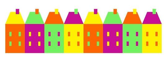hilera de casas coloridas calle del pueblo plano mínimo gráfico vector