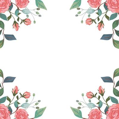 frame of roses with branches and leafs isolated icon