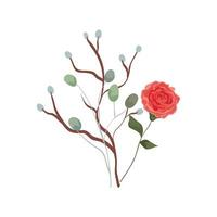 cute rose with branches and leafs isolated icon vector