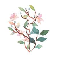 cute flowers with branches and leafs isolated icon vector