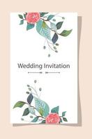 tarjeta de invitación de boda con decoración de flores vector