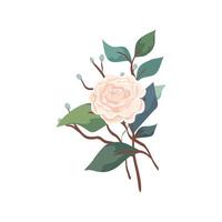 cute rose with branches and leafs isolated icon vector