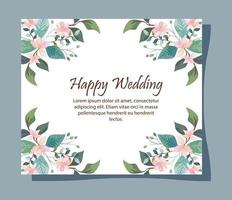 tarjeta de invitación de boda con decoración de flores vector