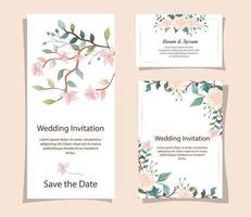 set of wedding invitation cards with flowers decoration vector