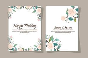 set of wedding invitation cards with flowers decoration vector