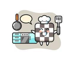 ilustración de personaje de tablero de ajedrez mientras un chef está cocinando vector