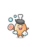 fried chicken character is bathing while holding soap vector