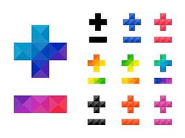 Set of Silhouette and colorful add, plus or positive, and minus icon