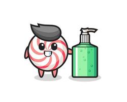 cute candy cartoon with hand sanitizer vector