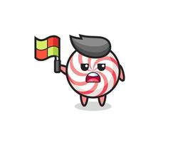 candy character as line judge putting the flag up vector