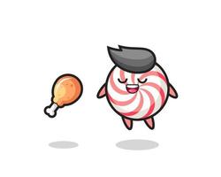 cute candy floating and tempted because of fried chicken vector