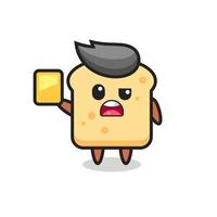 personaje de pan de dibujos animados como árbitro de fútbol dando una tarjeta amarilla vector