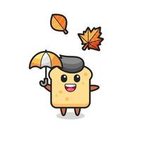 cartoon of the cute bread holding an umbrella in autumn vector