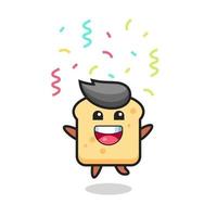 happy bread mascot jumping for congratulation with colour confetti vector