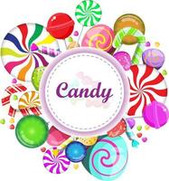 Candy round frame background multicolored Halloween candies vector