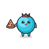 cute blueberry cartoon eating pizza vector