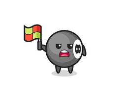 8 ball billiard character as line judge putting the flag up vector