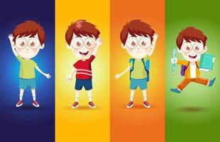 niño de dibujos animados con diferentes poses ilustraciones diseño de personajes vector