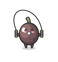 black olive character cartoon with skipping rope vector