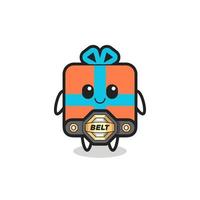 the MMA fighter gift box mascot with a belt vector