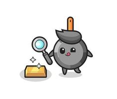 frying pan character is checking the authenticity of the gold bullion vector