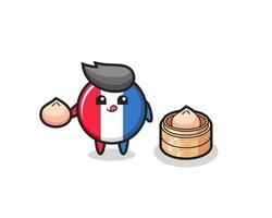 cute france flag badge character eating steamed buns vector