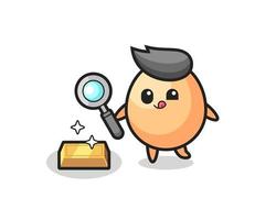 egg character is checking the authenticity of the gold bullion vector