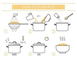 Instructions for the preparation of food. Steps how to cook rice. vector