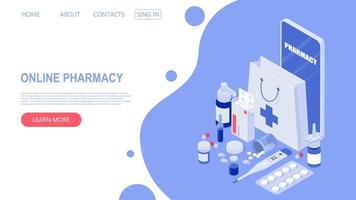 The concept of an online pharmacy. Isometric vector illustration.