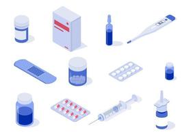 medicación, concepto farmacéutico. set.isometric vector illustration.2