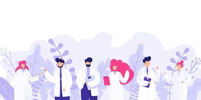 concepto de equipo de medicina con diferentes médicos consulta, diagnóstico. vector