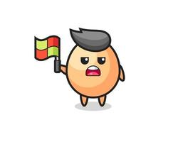 egg character as line judge putting the flag up vector