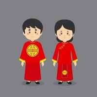 Couple Character Wearing Chinese Traditionall Dress vector